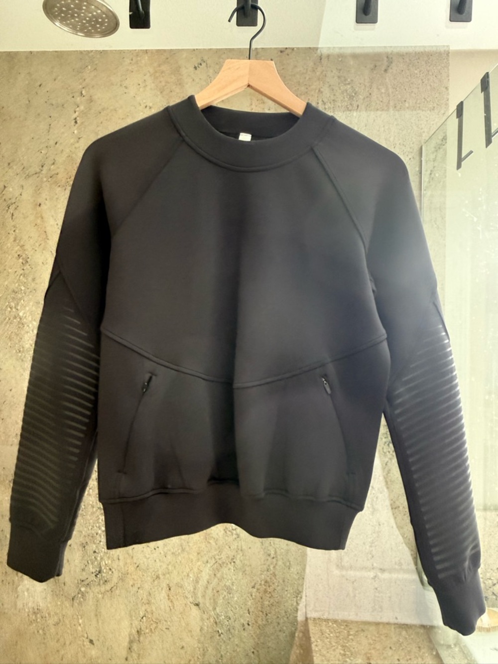 Lululemon women’s Black Crewneck Sweater with Ribbed Sleeve Detail
